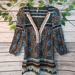 NWOT Free People pearl button lace tunic top sz S